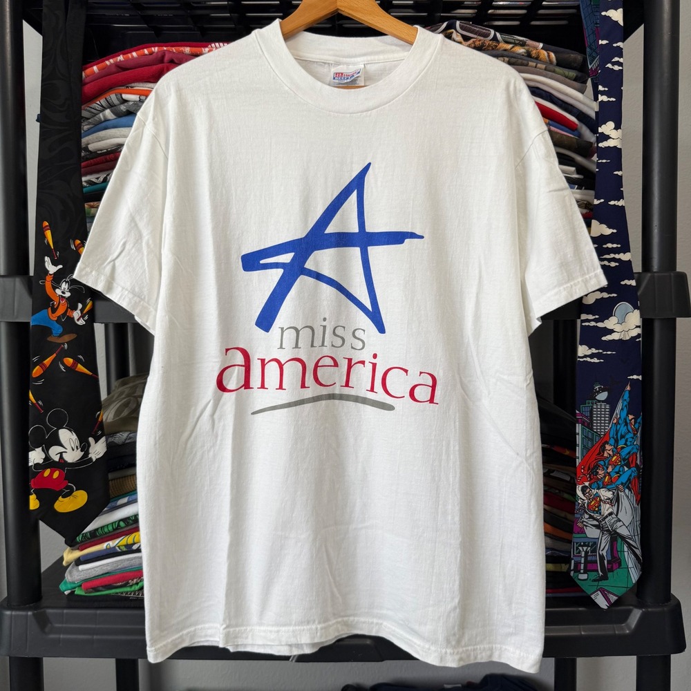 Vintage White Miss America Pageant Graphic Tee Large